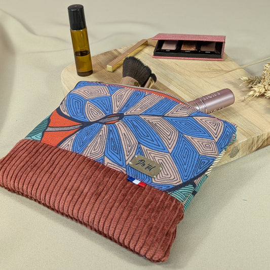 Pochette plate velours côtelé brique Po'fil