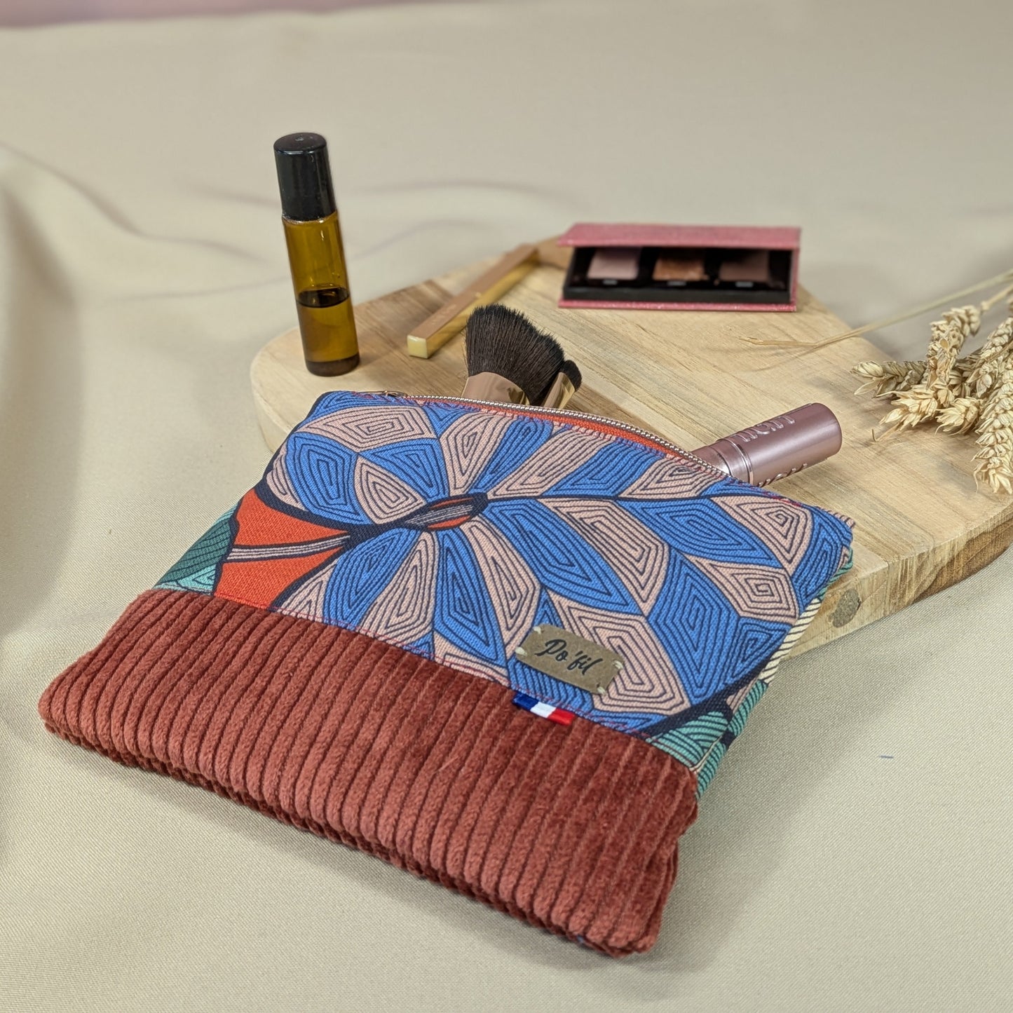 Pochette plate velours côtelé brique Po'fil