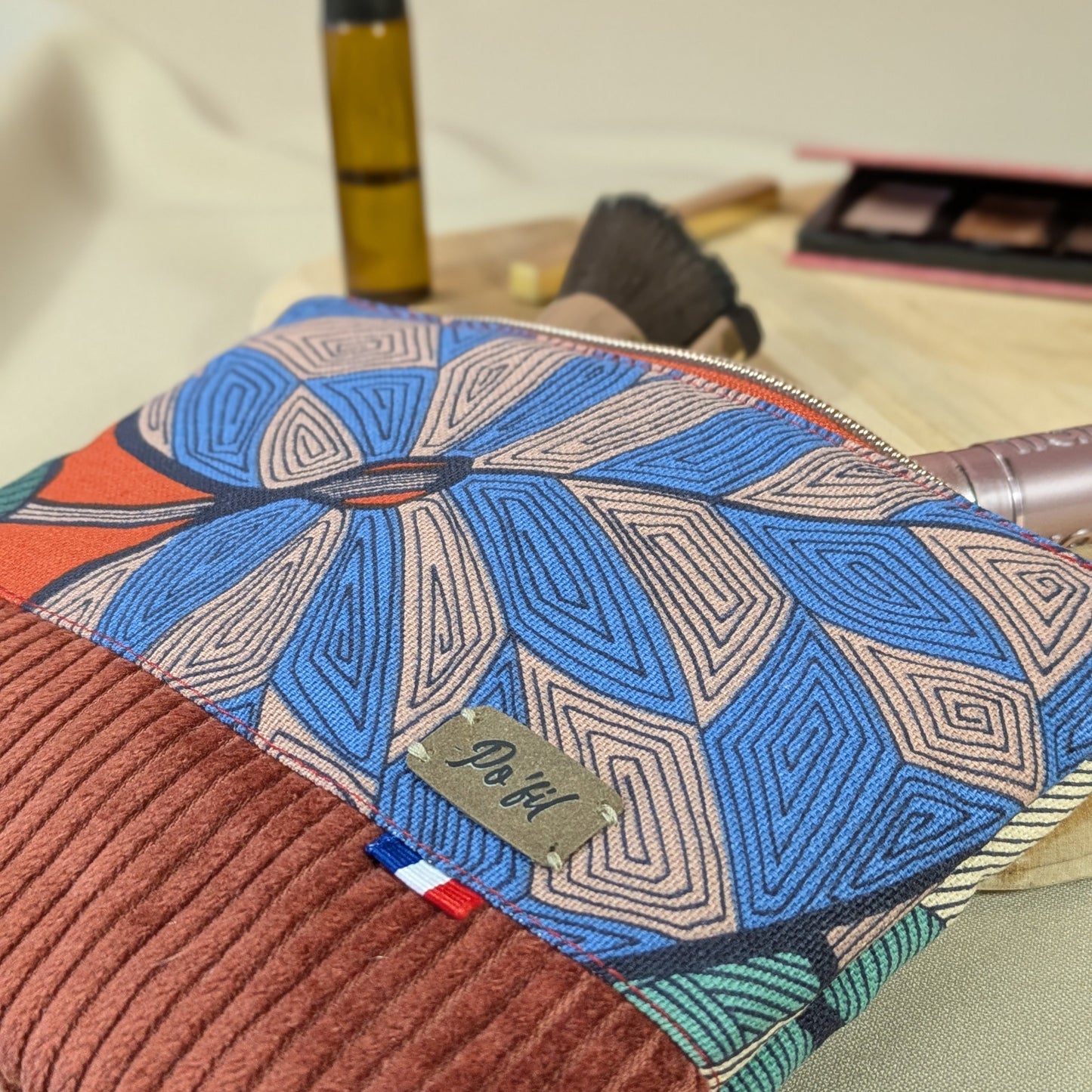 Pochette plate velours côtelé brique Po'fil