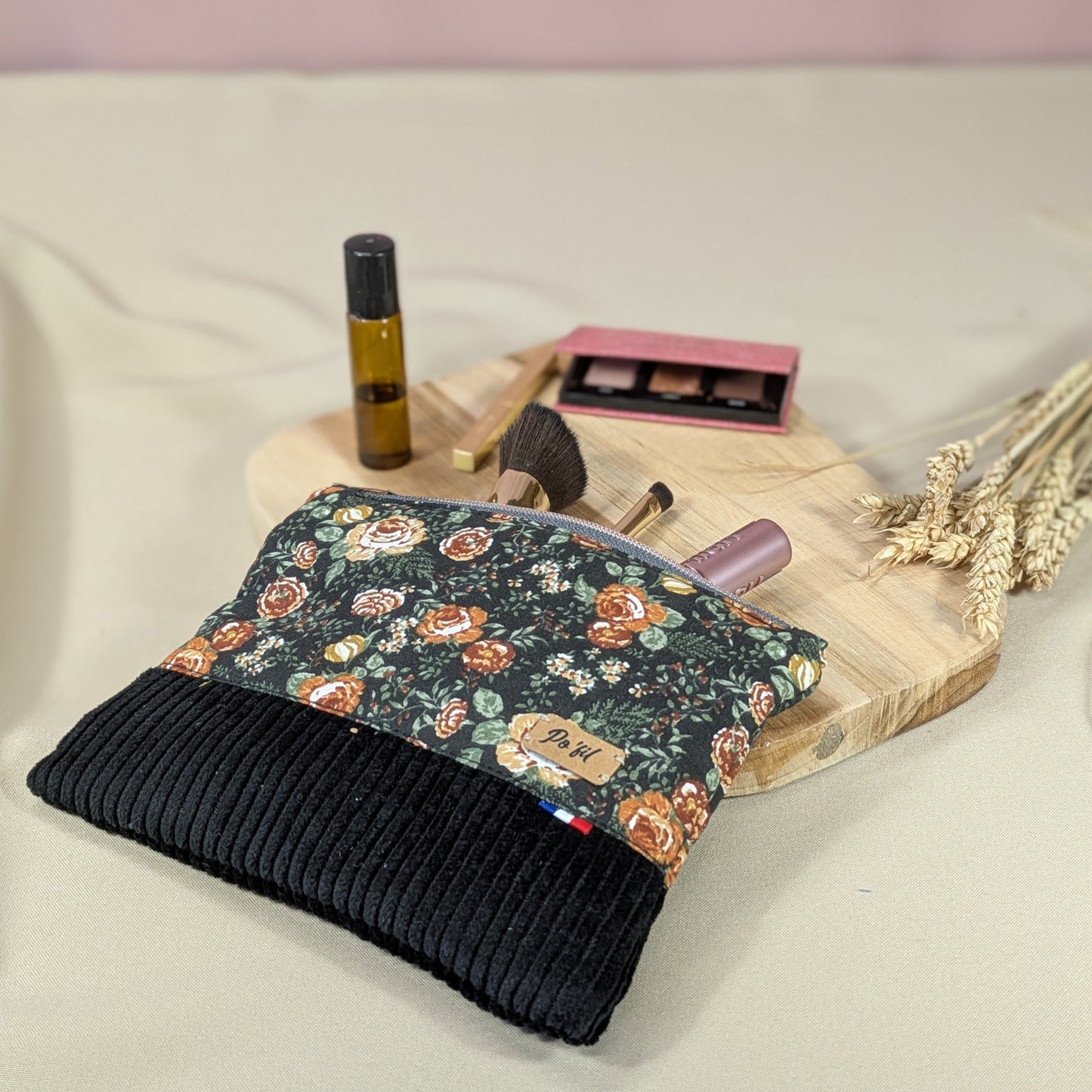 Pochette plate velours côtelé noir Po'fil