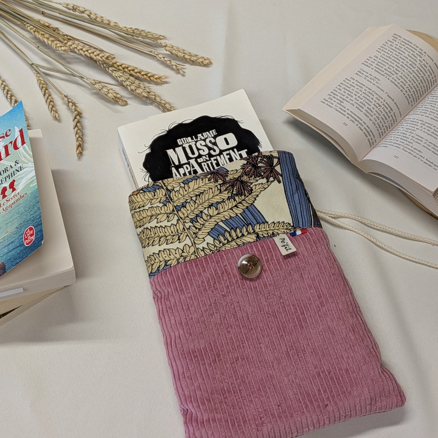 Grande pochette à livre, velours côtelé vieux rose Po'fil