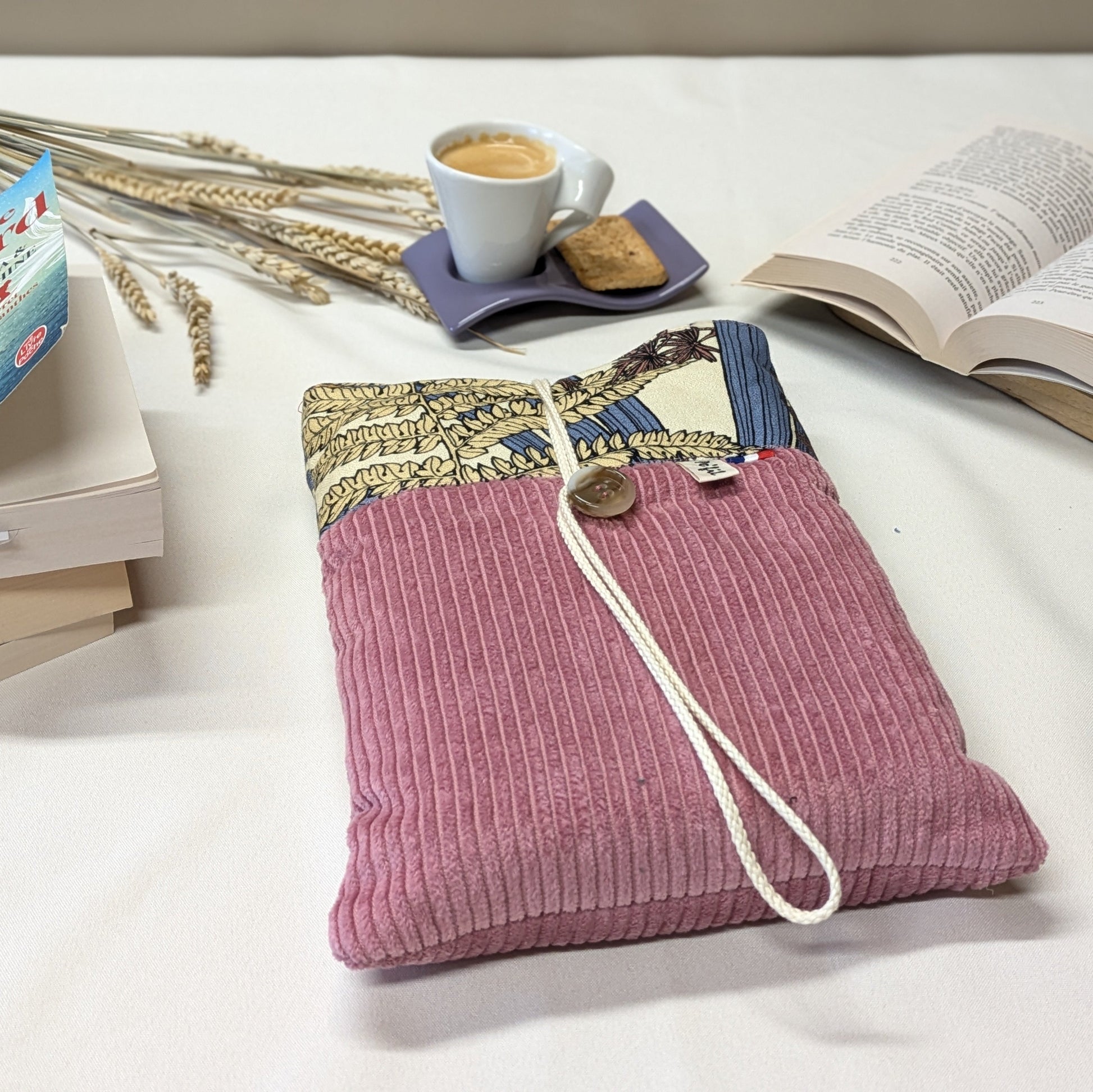 Grande pochette à livre, velours côtelé vieux rose Po'fil