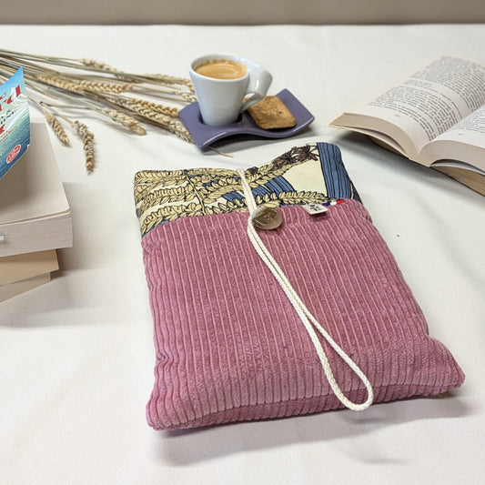 Grande pochette à livre, velours côtelé vieux rose Po'fil