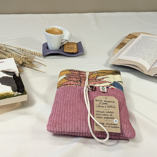 Petite pochette à livre, velours côtelé vieux rose Po'fil