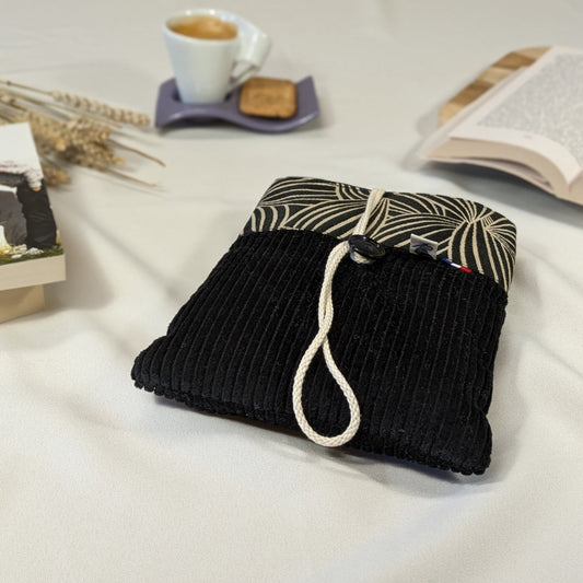 Petite pochette à livre, velours côtelé noir Po'fil